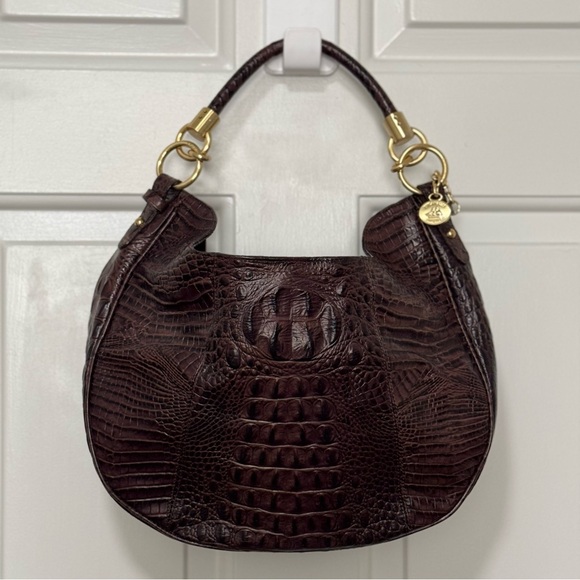 Brahmin Handbags - Brahmin Dark Brown Croc-Embossed Hobo Bag